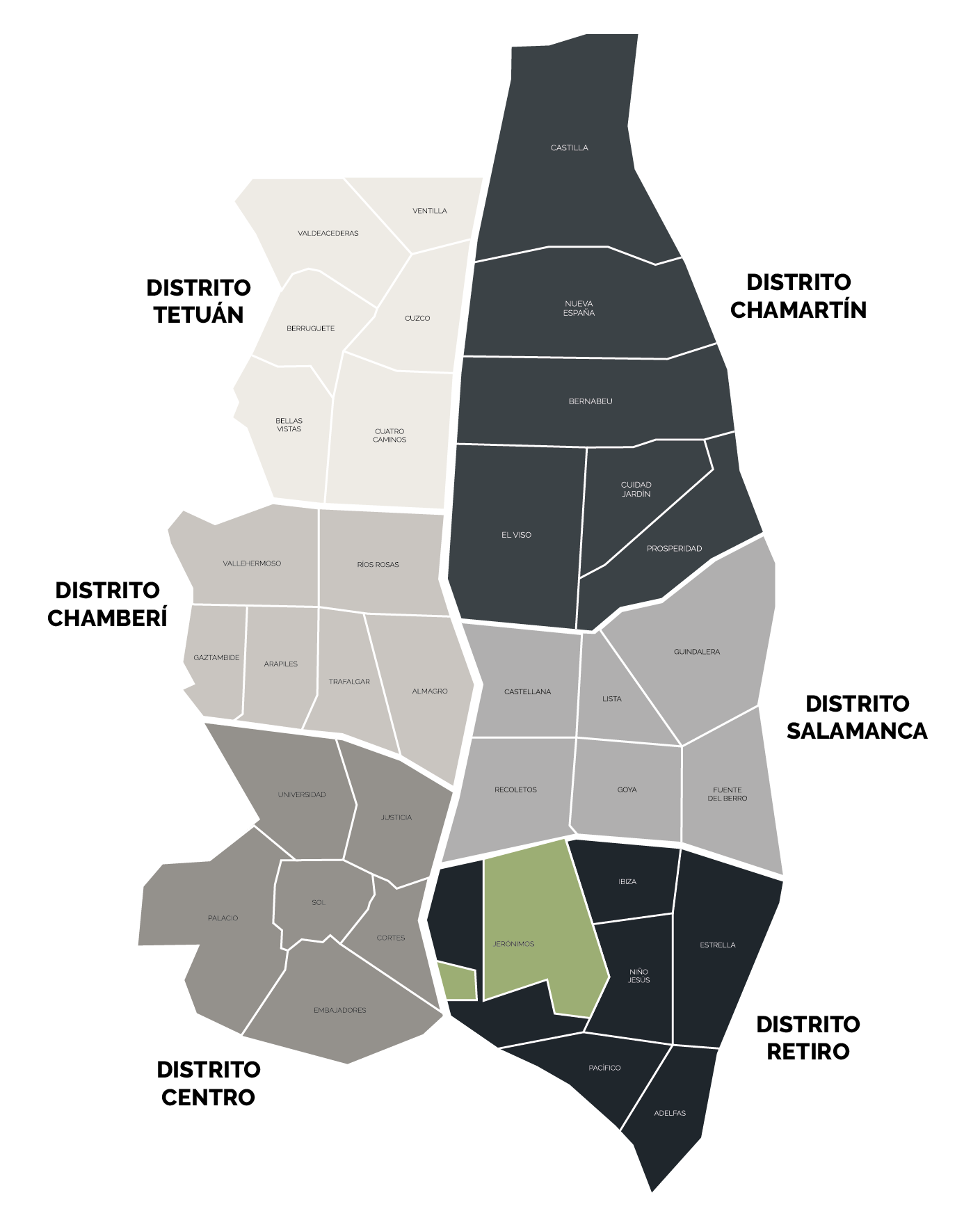 Mapa de las zonas prime de Madrid